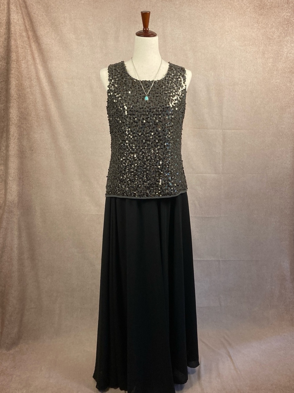 Coldwater Creek Metallic Charcoal Sequin Trim Top, XS, New